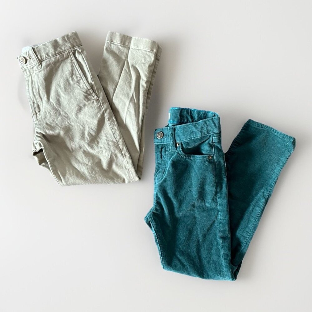 CREWCUTS J.Crew Boys Lot Of 2 Pants Corduroy Green + Khaki Slim Preppy School